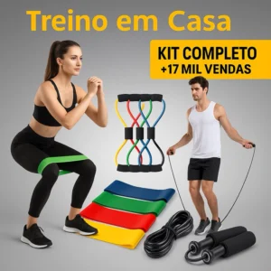 Kit Treino em Casa Elástico Extensor Cross Tube + Corda de Pular + Kit com 5 Faixas