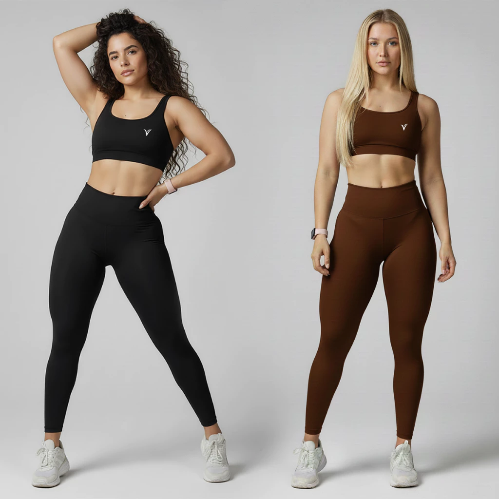 Kit 2 Conjuntos Fitness Feminino Original VLS Top + Calça Legging Cintura Alta Suplex Academia & Treino