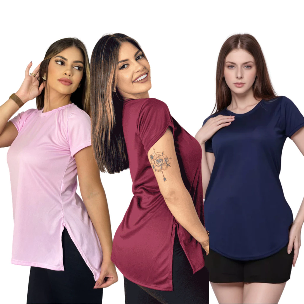 3 Blusas Feminina Academia Dry-Fit Musculação Camisa Caminhada camiseta tapa bum bum