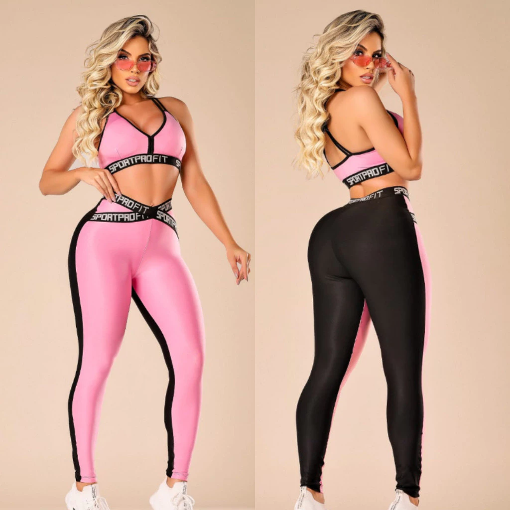 Conjunto Fitness Feminino Top e Legging Com Elástico - Roupa Academia