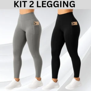 Kit 2 Calça Legging Feminino Bolso lateral Feminina Suplex Cós Largo Academia Fitness Crossfit Verão 2026