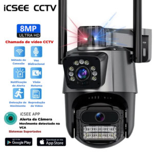 JL PROTEC 4K 8MP Câmera de Segurança 2 Lentes Com Audio e Microfone Câmera 355 Graus Wifi