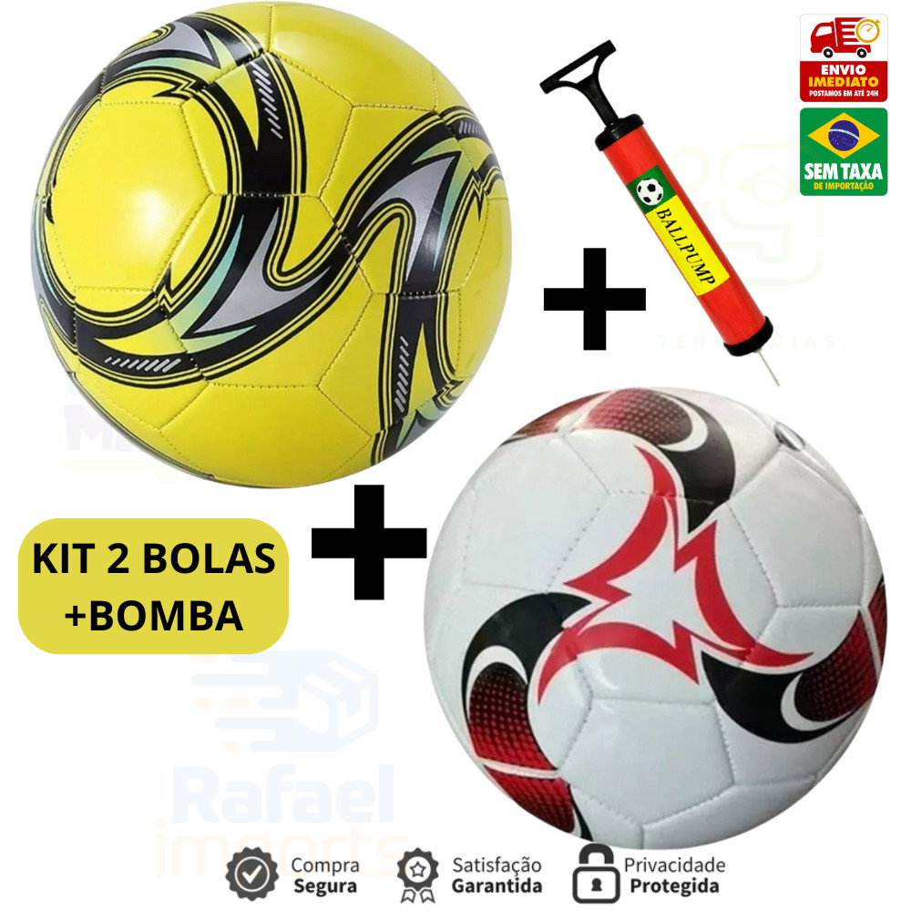 Kit 2 Bola de Futebol+1 Bomba de Ar Manual Portátil Para Encher Bola Tamanho Oficial Couro Sintético