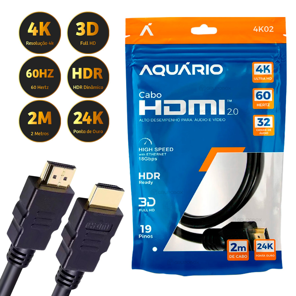 Cabo HDMI 2.0 4K 60Hz E 8K120Hz Full HD Blindado TV 2m 3m 5m 10m Ponta Blindado Gold