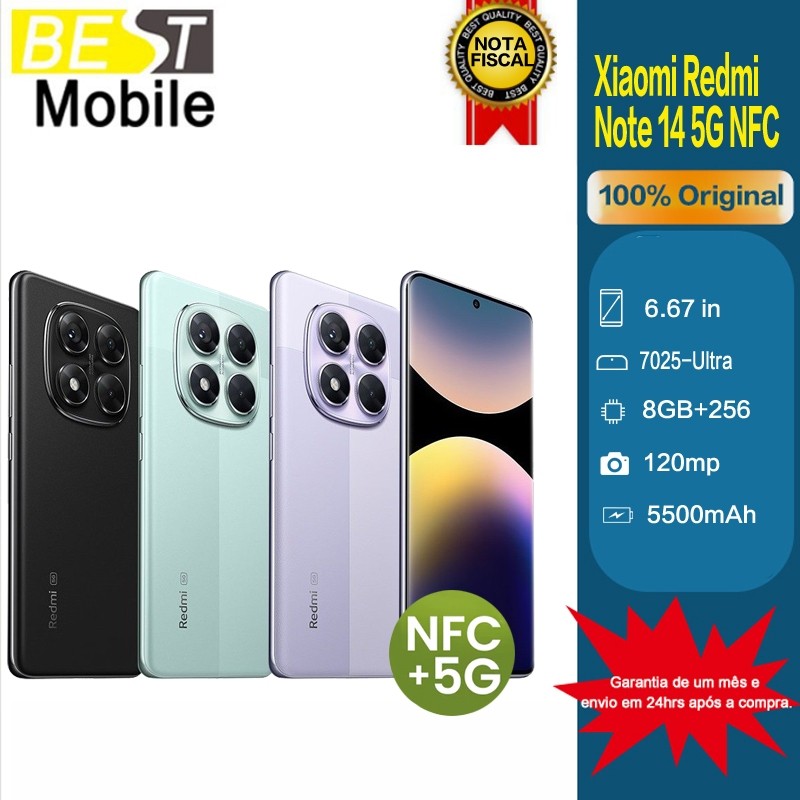 Celular Xiaomi Redmi Note 14 Pro 5G 256gb / 512gb NFC  Versão Global Original (COM CAPINHA E PELÍCUL