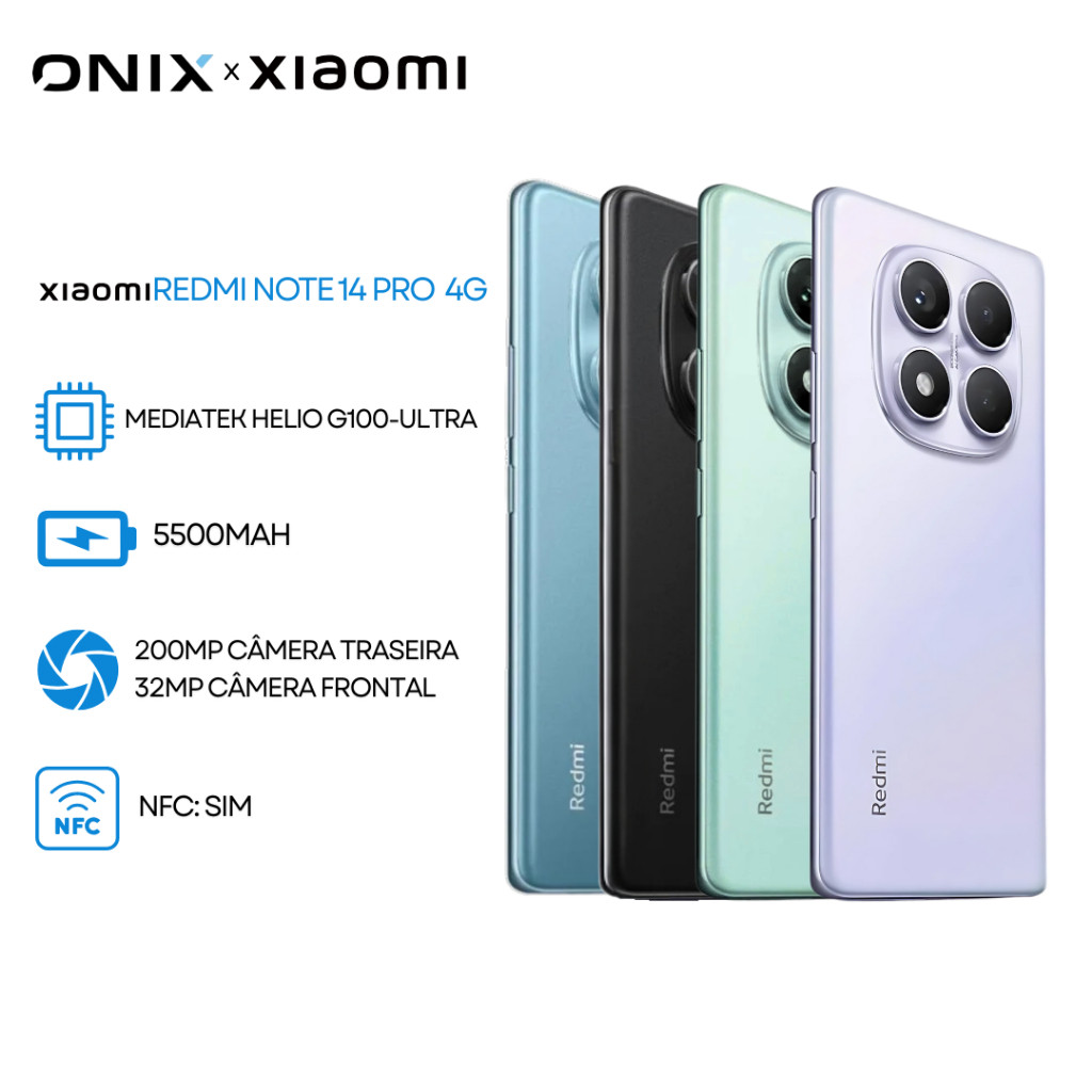 Xiaomi Redmi Note 14 Pro 4G. 256GB+8GB RAM,512GB+12GB RAM Câmera 200MP, Processador Helio G100-Ultra