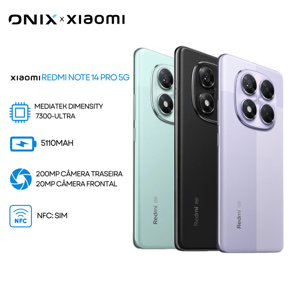 Xiaomi Redmi Note 14 Pro 5G 256GB+8GB RAM / 512GB+12GB RAM Câmera 200MP, Processador MediaTek Dimens