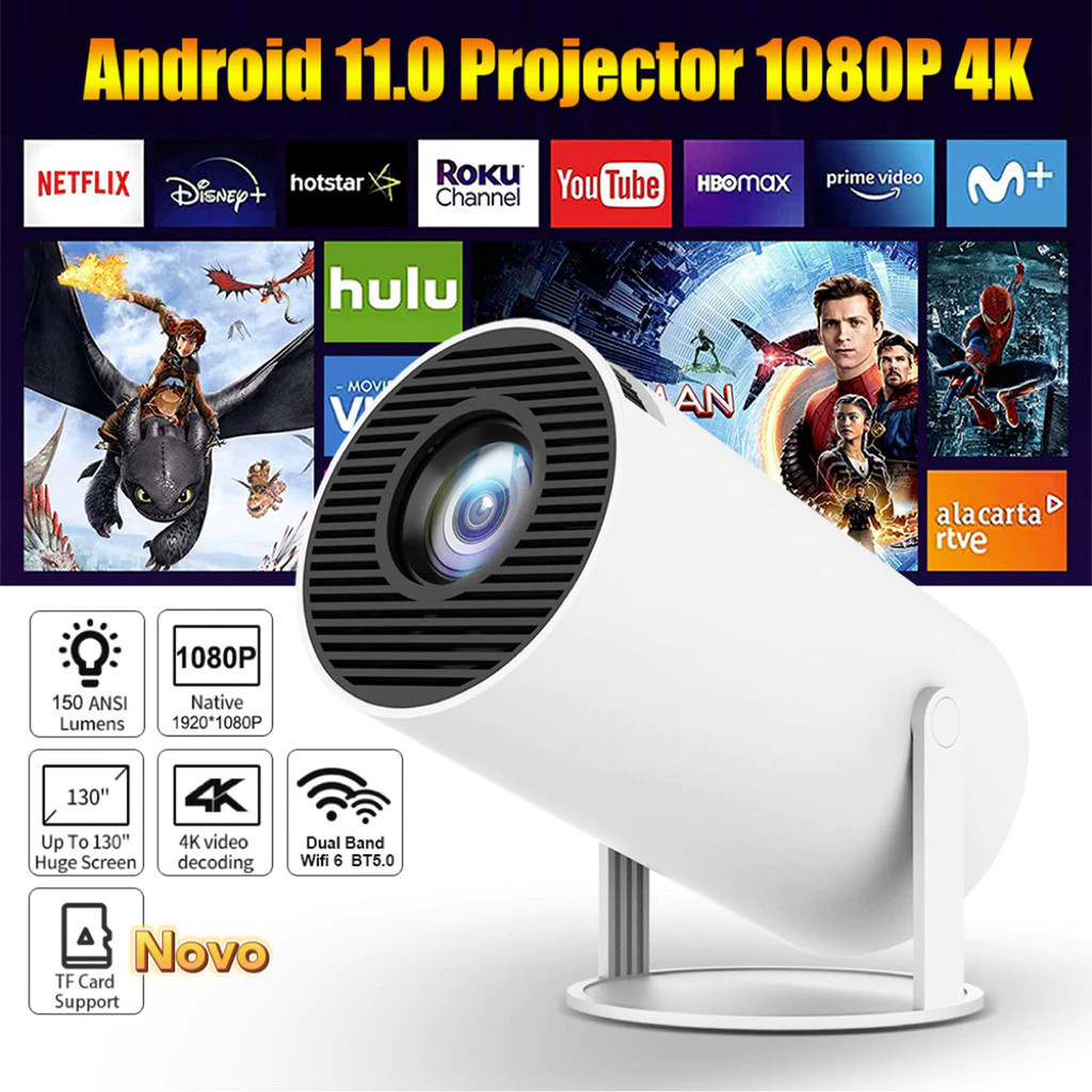 Projetor HY300 Original Portátil Smart Android 11 4K Ultra HD HDMI Wifi Bluetooth Alto Falante Embut