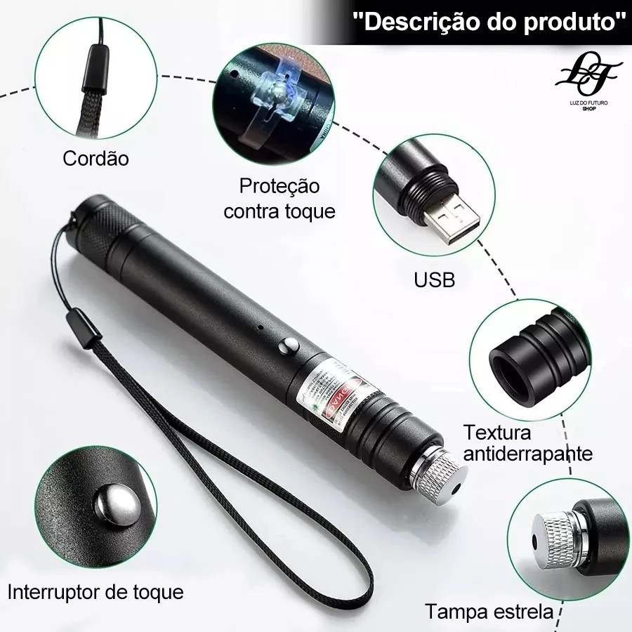 Ponteiro Laser Vermelho/Verde de Alta Potência , Feixe Forte e Visível, Portátil e Durável – Ideal p