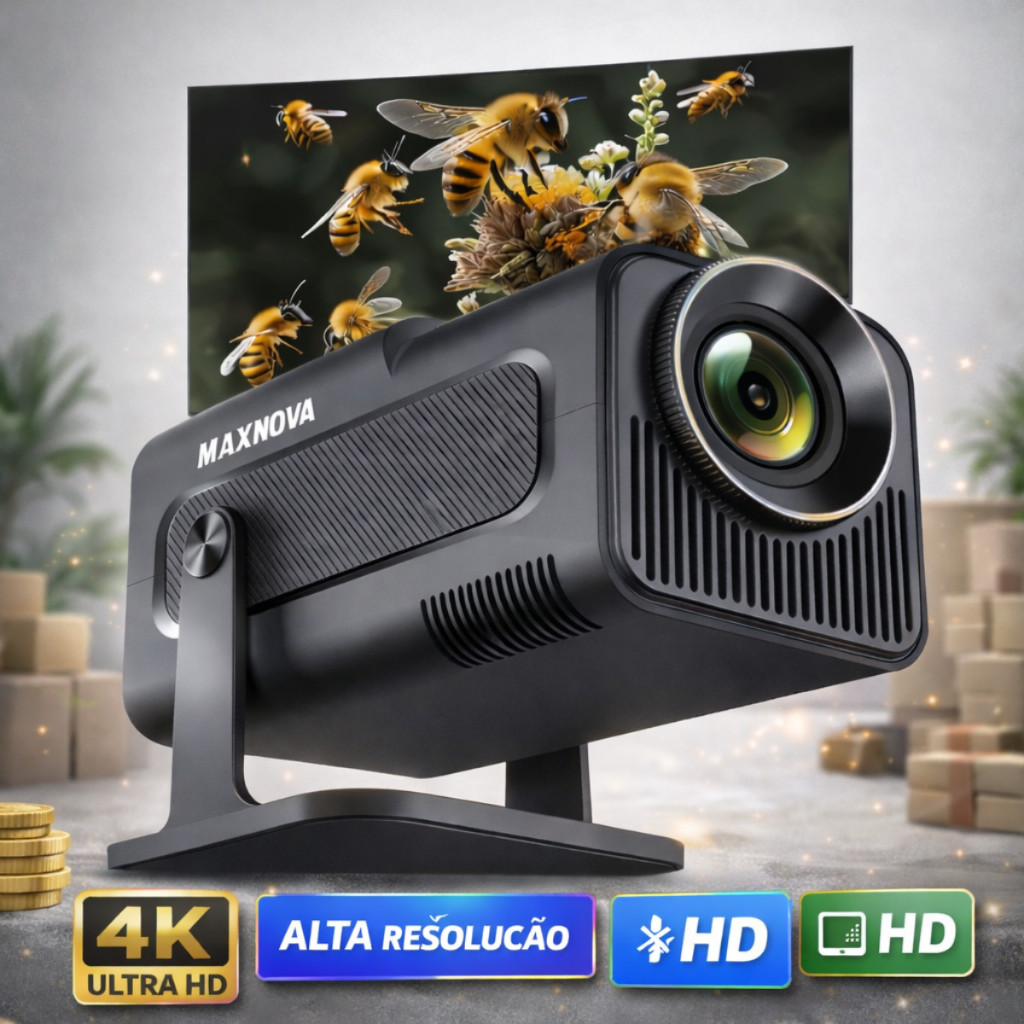 Projetor HY320 Android Wifi Portátil 4K FullHd Smart Bluetooth Ultra Hd 150 Polegadas