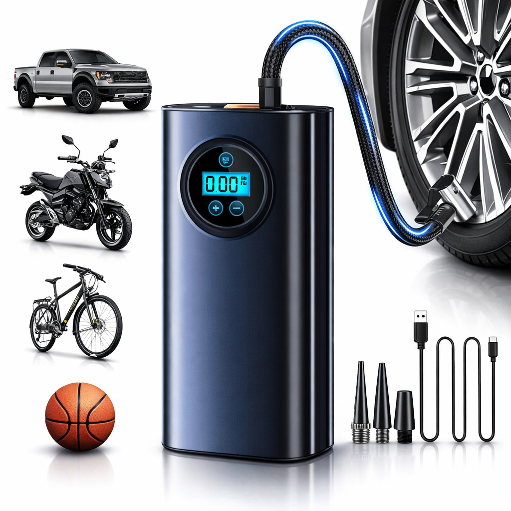 Bomba de Encher Pneu Portátil Digital Calibrador Compressor Carro Moto Bike Bola Piscina Inflável -