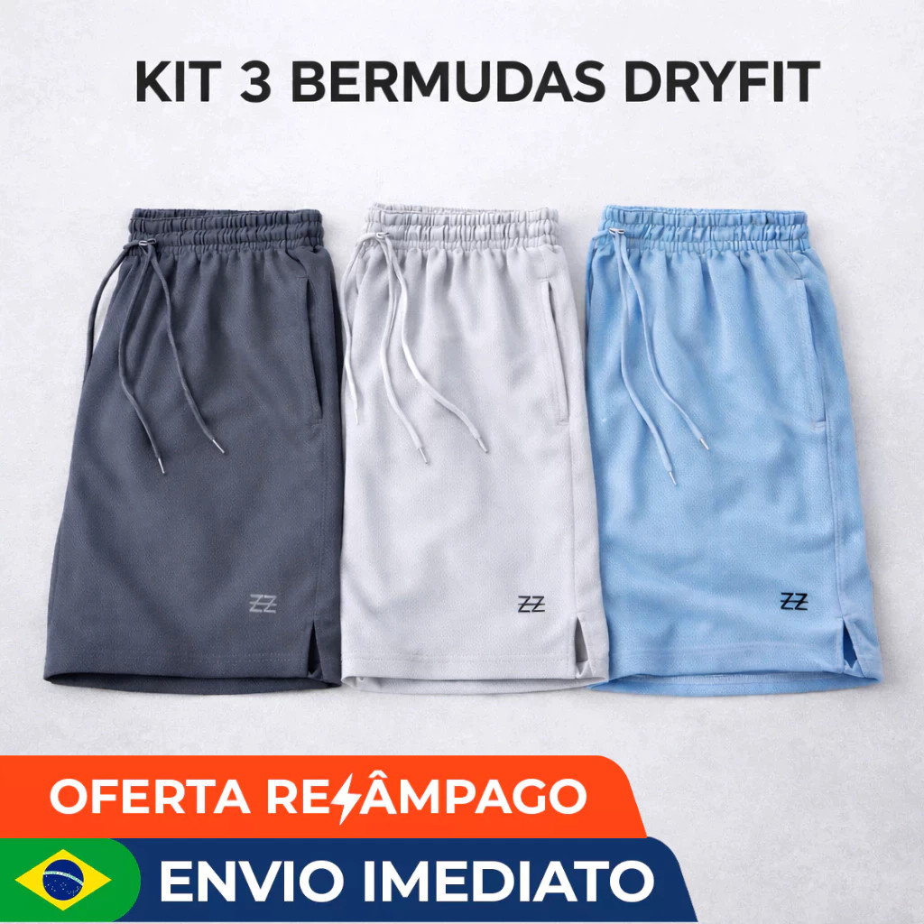 Kit 3 Bermudas Masculinas Dry Fit Academia Shorts Futebol Conforto Performance Treino Luzzoo Premium