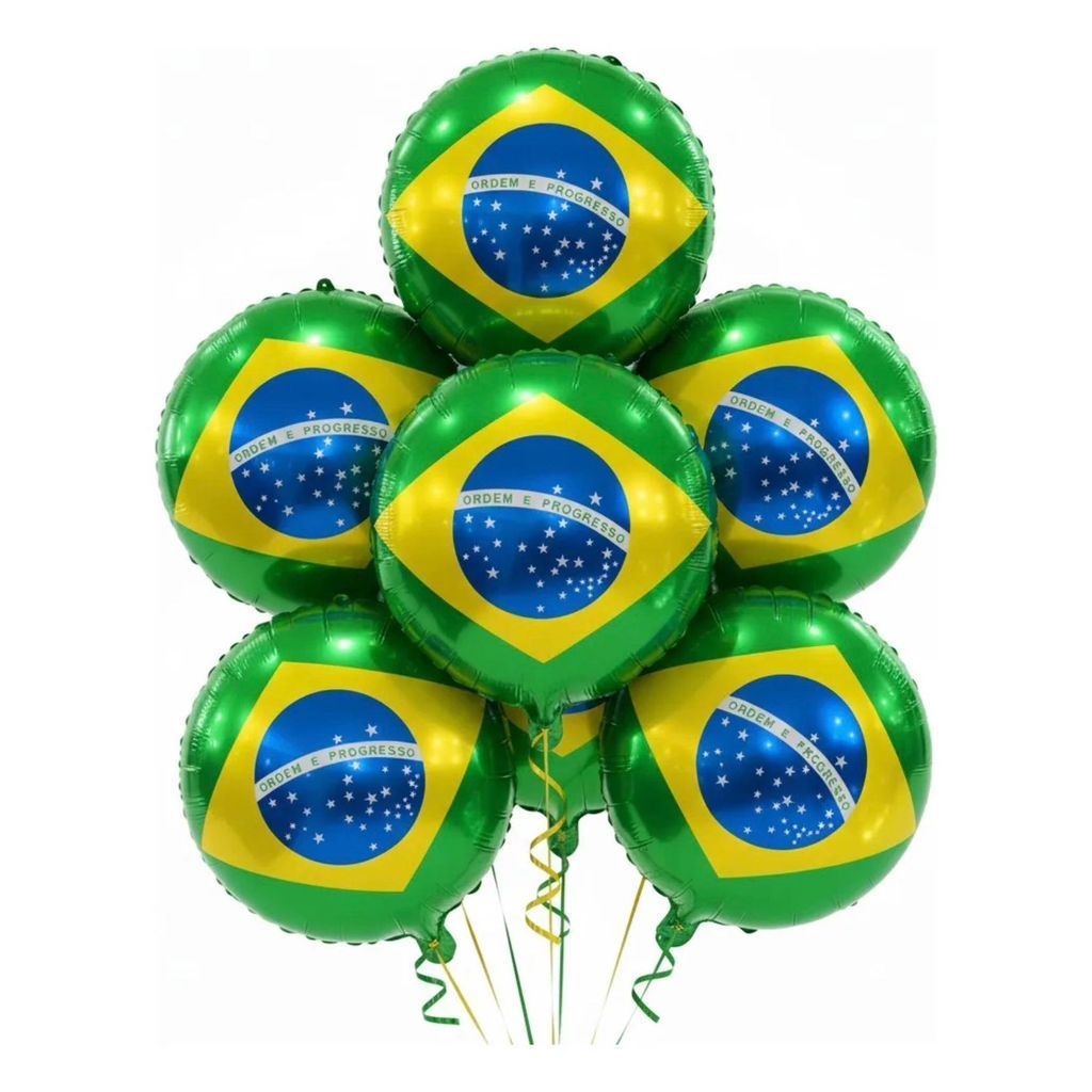 10 Balão Metalizado Bola Brasil 18 pol 45cm Verde amarelo copa do mundo futebol enfeite decoracao