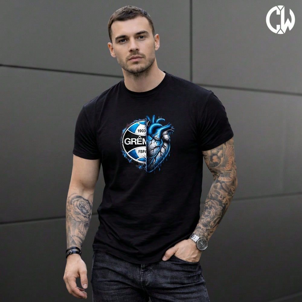Camiseta Camisa Coração Grêmio Futebol Torcedor 100% algodão Lançamento